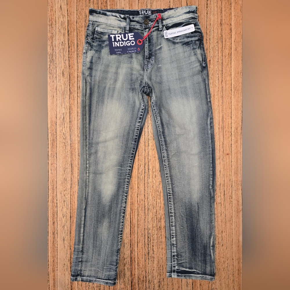 True Indigo Classic Straight Fit Mens Distressed Denim Jean New‎ With Tags